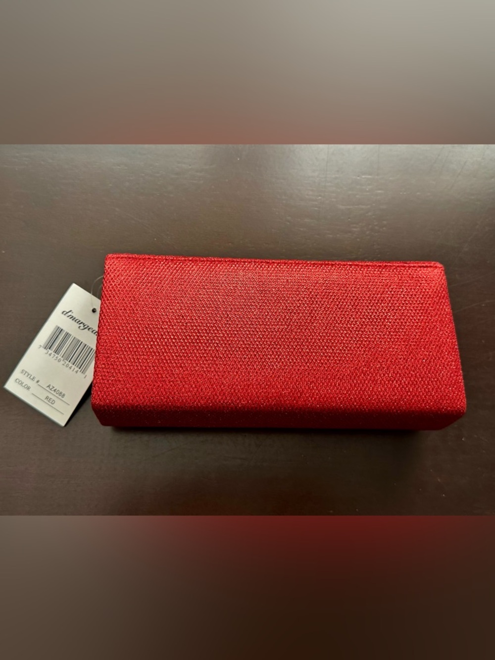 Red Textured Evening Clutch with Diagonal Detail - Picture 7 of 9